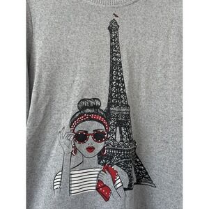 Kiss & Fly Gray Eiffel Tower Paris Graphic Sweatshirt Women's Size Medium